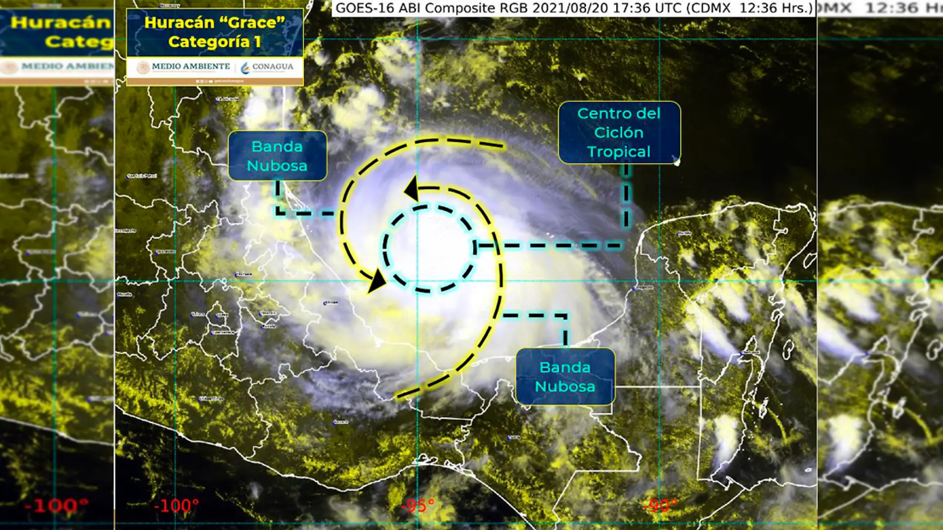 Huracán Grace en Zoom Earth